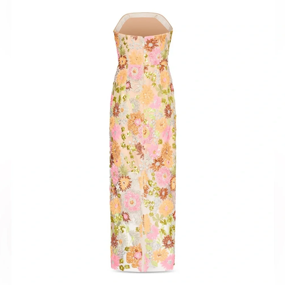Milly Strapless Floral Sequin Maxi Dress Size 4 NWT Multicolor Evening Gown